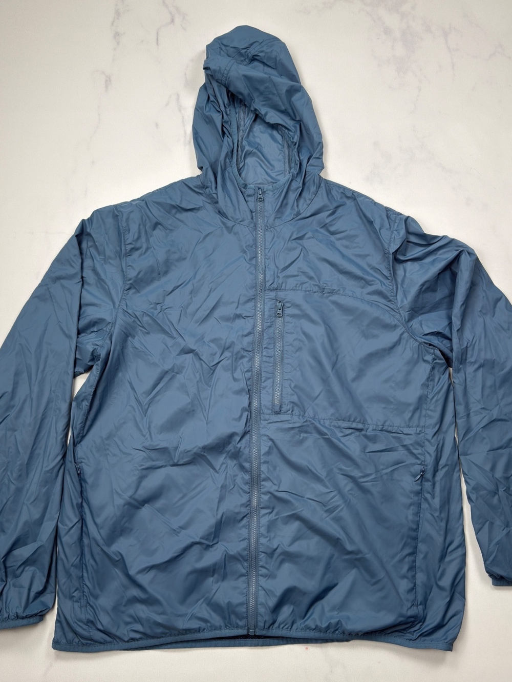 Packable Water-Resistant Hooded Jacket Light Blue - Mens L